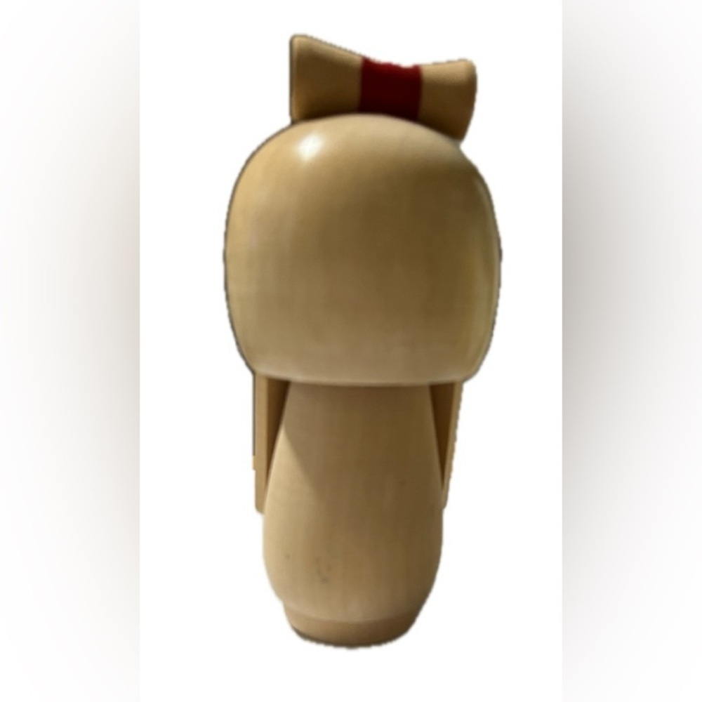 Vtg. Japanese Kokeshi Doll Wooden "Shy Girl" Figurine, Floral Kimono/Red Bow-5” - Picture 3 of 6
